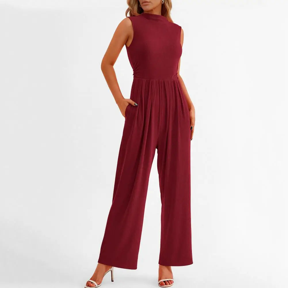Damen Jumpsuit – Ärmellos – Eleganter Schnitt – Fließender Stoff – Formbetont