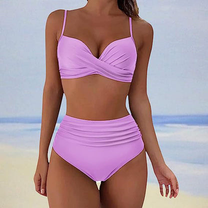 Damen Bikini – Gepolsterte Cups – High Waist – Cross Front – Verstellbare Träger – Atmungsaktives Material