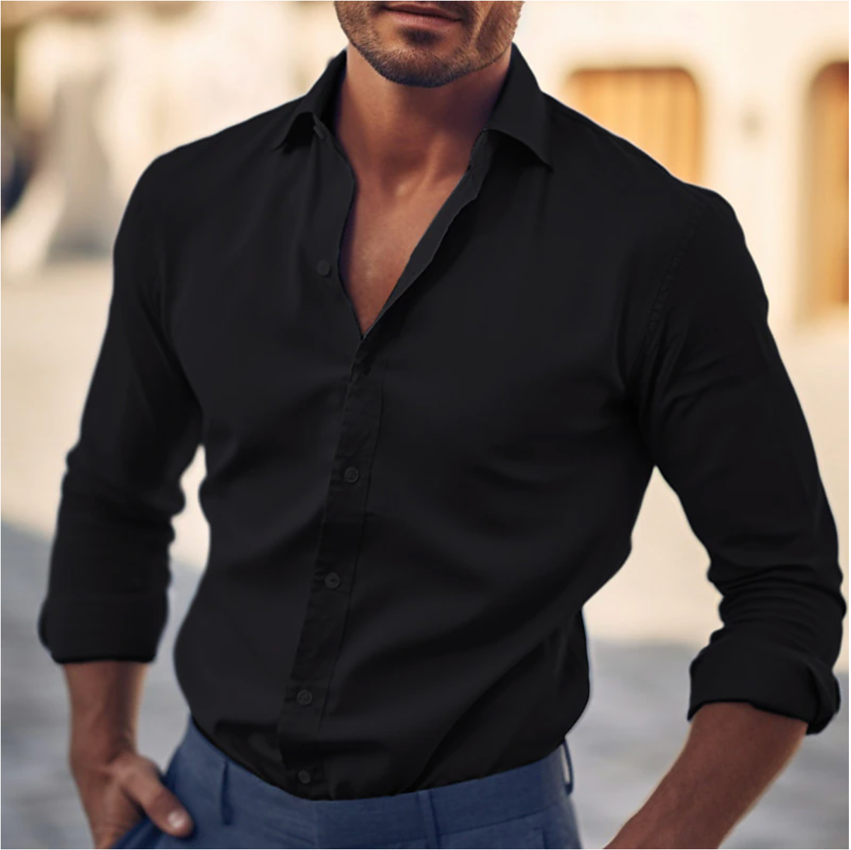 Herren Hemd – Slim Fit – Atmungsaktiver Stoff – Langarm – Button-Down-Kragen