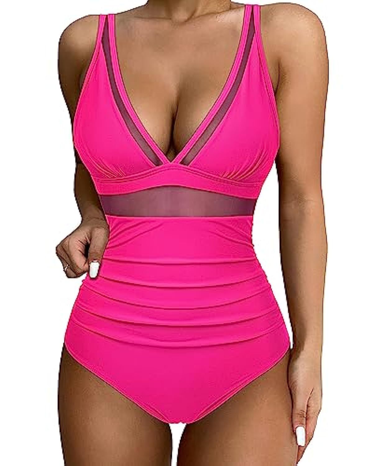 Damen Badeanzug – Figurbetont – Atmungsaktives Material – Mesh – Hoher Beinausschnitt