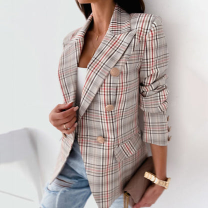 Damen Blazer – Taillierter Schnitt – Karomuster – Zweireihig – Strukturierter Look