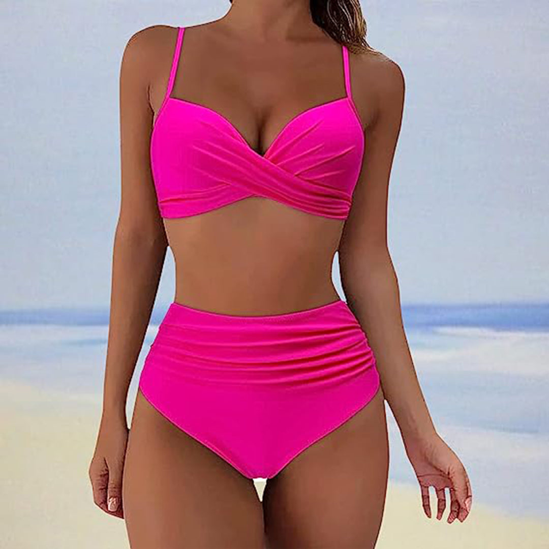 Damen Bikini – Gepolsterte Cups – High Waist – Cross Front – Verstellbare Träger – Atmungsaktives Material