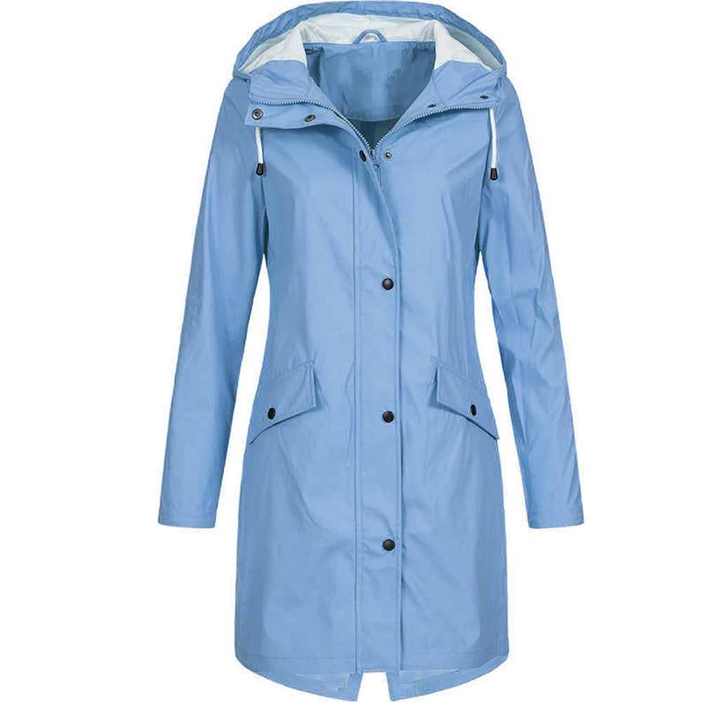 Damen Regenjacke – Wasserabweisend – Lockerer Schnitt – Kapuze – Mittellang