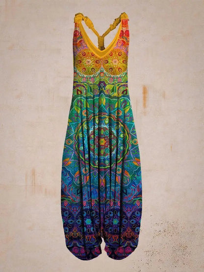 Damen Jumpsuit – Harem Style – Boho Print – Halterneck – Lockere Passform – Lang