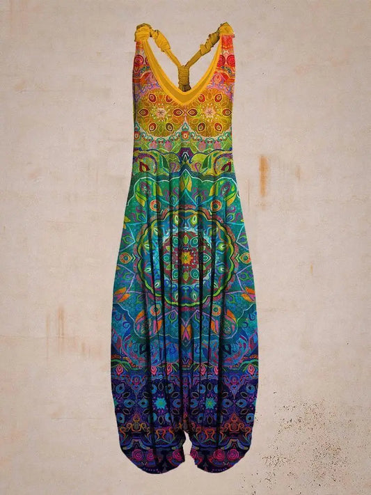 Damen Jumpsuit – Harem Style – Boho Print – Halterneck – Lockere Passform – Lang