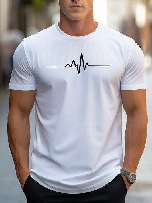 Herren T-Shirt – Slim Fit – Soft Knit – Rundhals – Kurzarm – Herzschlag Grafik