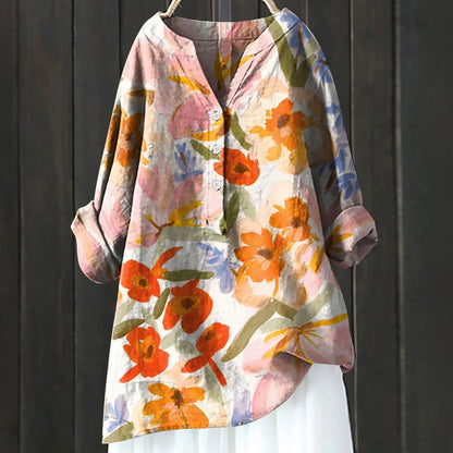 Damen Bluse – Lockerer Schnitt – Halbknopfleiste – Florales Muster – Atmungsaktive Mischung