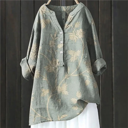 Damen Bluse – Lockerer Schnitt – Halbknopfleiste – Florales Muster – Atmungsaktive Mischung