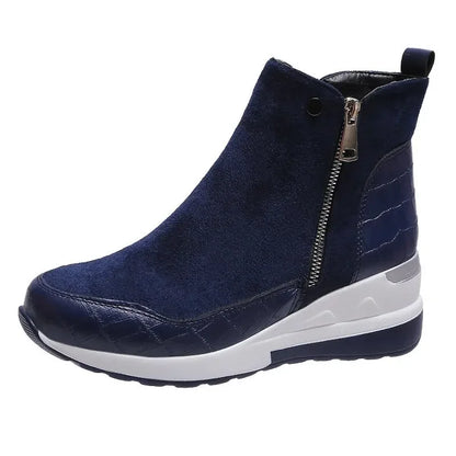 Damen Keilabsatz-Stiefeletten – Komfort Passform – Seitlicher Reißverschluss – Plateausohle