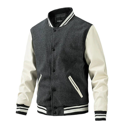 Herren College Jacke – Wollmix – Regular Fit – Kontrastärmel – Druckknopfverschluss