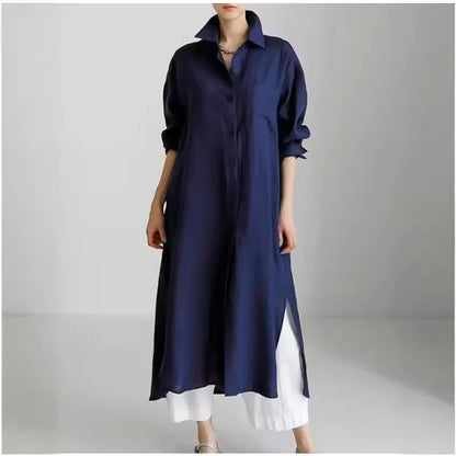 Damen Shirtkleid – Lockerer Schnitt – Knopfleiste – Langarm – Seitenschlitze