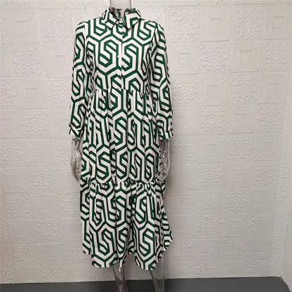 Damen Maxikleid – Lockerer Schnitt – Stufen-Design – Atmungsaktives Gewebe – Muster
