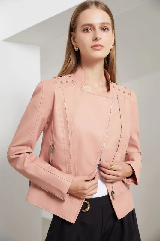 Damen Blazer Jacke – Taillierter Schnitt – Kurz Geschnitten – Nieten – Reißverschluss