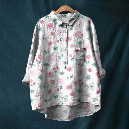 Damen Oversize Bluse – Atmungsaktives Mischgewebe – Lockere Passform – Florales Muster