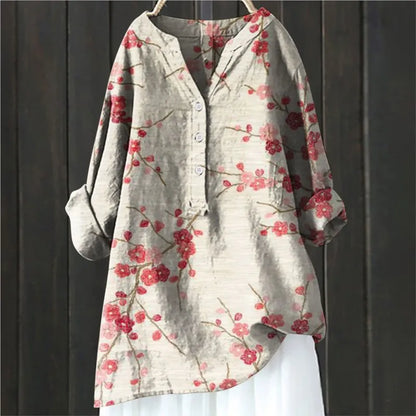Damen Bluse – Lockerer Schnitt – Halbknopfleiste – Florales Muster – Atmungsaktive Mischung