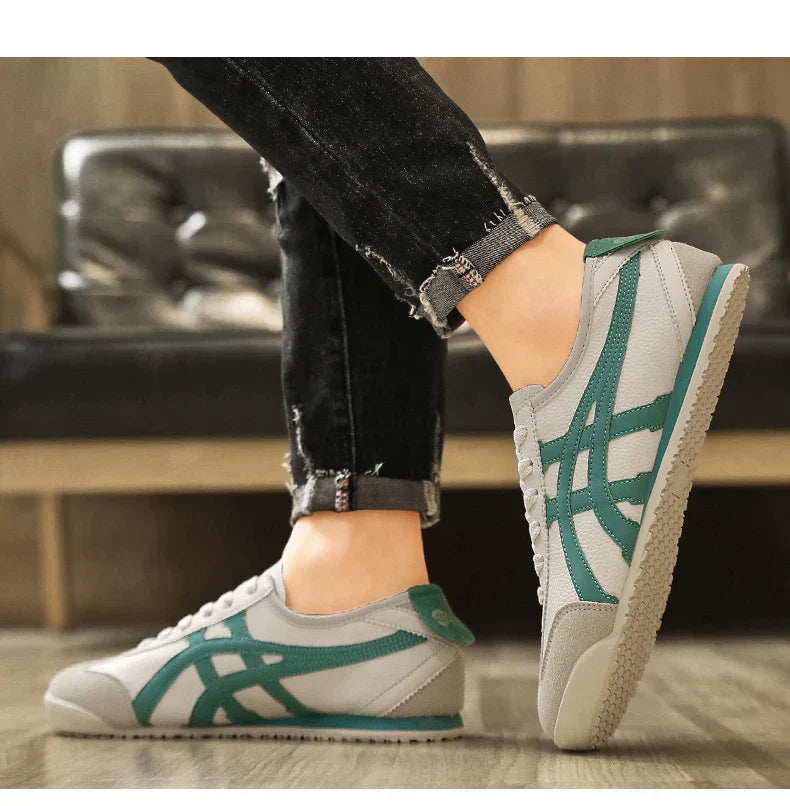 Herren Sneaker – Leder Wildleder Mix – Low-Top – Geometrisches Muster – Schnürung
