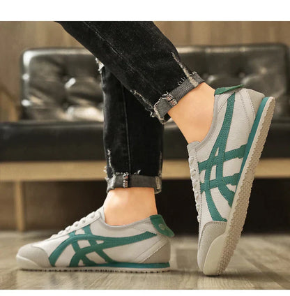 Herren Sneaker – Leder Wildleder Mix – Low-Top – Geometrisches Muster – Schnürung