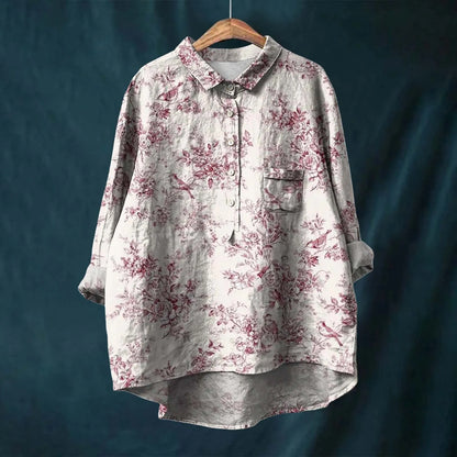 Damen Oversize Bluse – Atmungsaktives Mischgewebe – Lockere Passform – Florales Muster