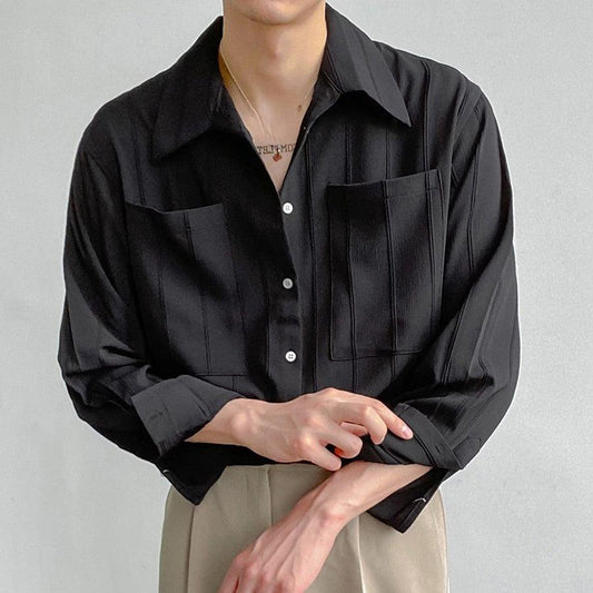 Herren Hemd – Relaxed Fit – Atmungsaktives Mischgewebe – Gerippte Struktur – Brusttaschen