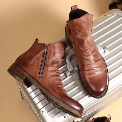 Herren Chelsea Boots – Sleek Fit – Lederoptik – Seitlicher Reißverschluss – Flacher Absatz
