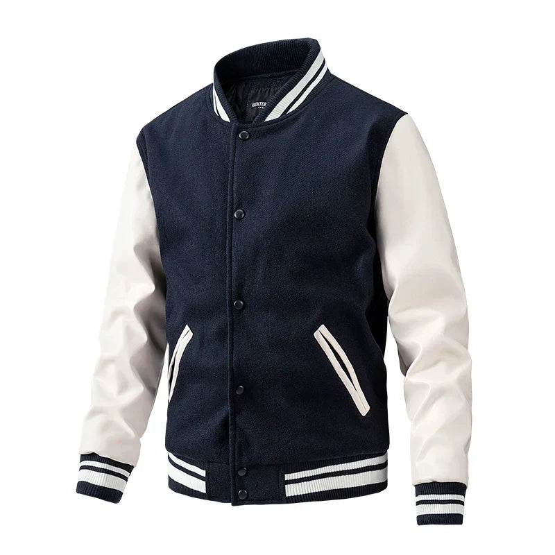 Herren College Jacke – Wollmix – Regular Fit – Kontrastärmel – Druckknopfverschluss