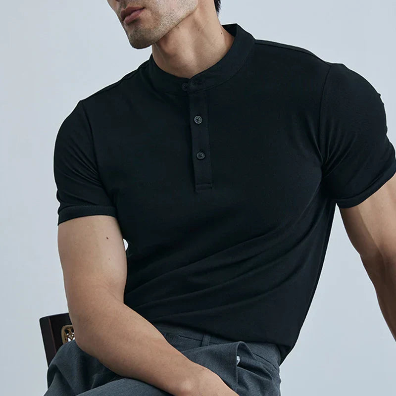 Herren Slim-Fit T-Shirt – Atmungsaktives Gewebe – Kurzarm – Mit Kragen – Casual Look