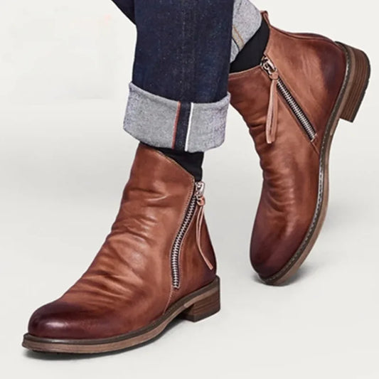 Herren Chelsea Boots – Sleek Fit – Lederoptik – Seitlicher Reißverschluss – Flacher Absatz