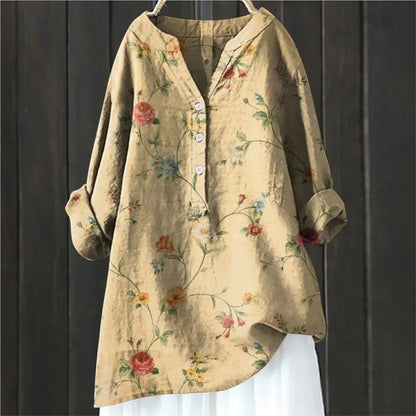 Damen Bluse – Lockerer Schnitt – Halbknopfleiste – Florales Muster – Atmungsaktive Mischung