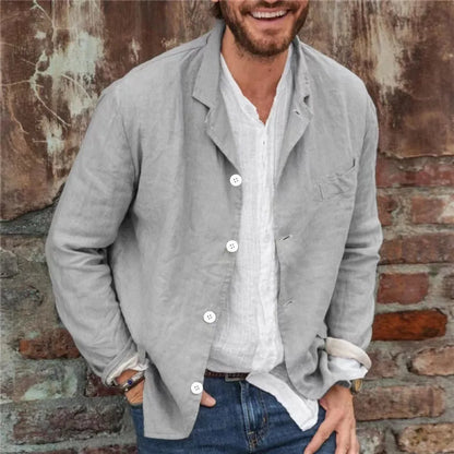 Herren Freizeitjacke – Relaxed Fit – Atmungsaktive Mischung – Reverskragen – Knopfleiste