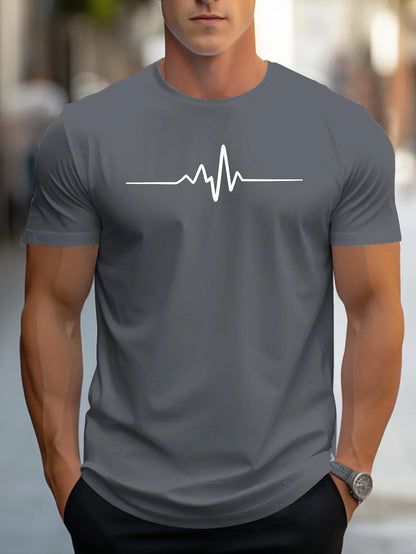 Herren T-Shirt – Slim Fit – Soft Knit – Rundhals – Kurzarm – Herzschlag Grafik