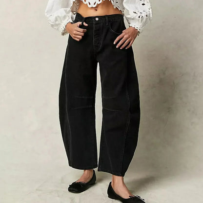 Damen Jeans – Weites Bein – Mid Rise – Baumwollmischung – Lässiger Schnitt