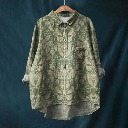 Damen Oversize Bluse – Atmungsaktives Mischgewebe – Lockere Passform – Florales Muster