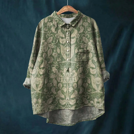 Damen Oversize Bluse – Atmungsaktives Mischgewebe – Lockere Passform – Florales Muster
