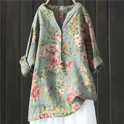 Damen Bluse – Lockerer Schnitt – Halbknopfleiste – Florales Muster – Atmungsaktive Mischung