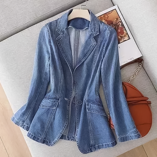 Damen Blazer – Taillierter Schnitt – Strukturierter Denim Look – Ein-Knopf Design