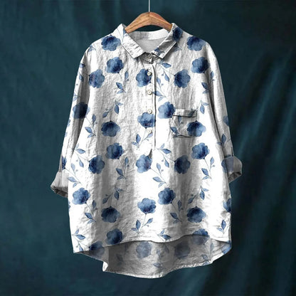 Damen Oversize Bluse – Atmungsaktives Mischgewebe – Lockere Passform – Florales Muster