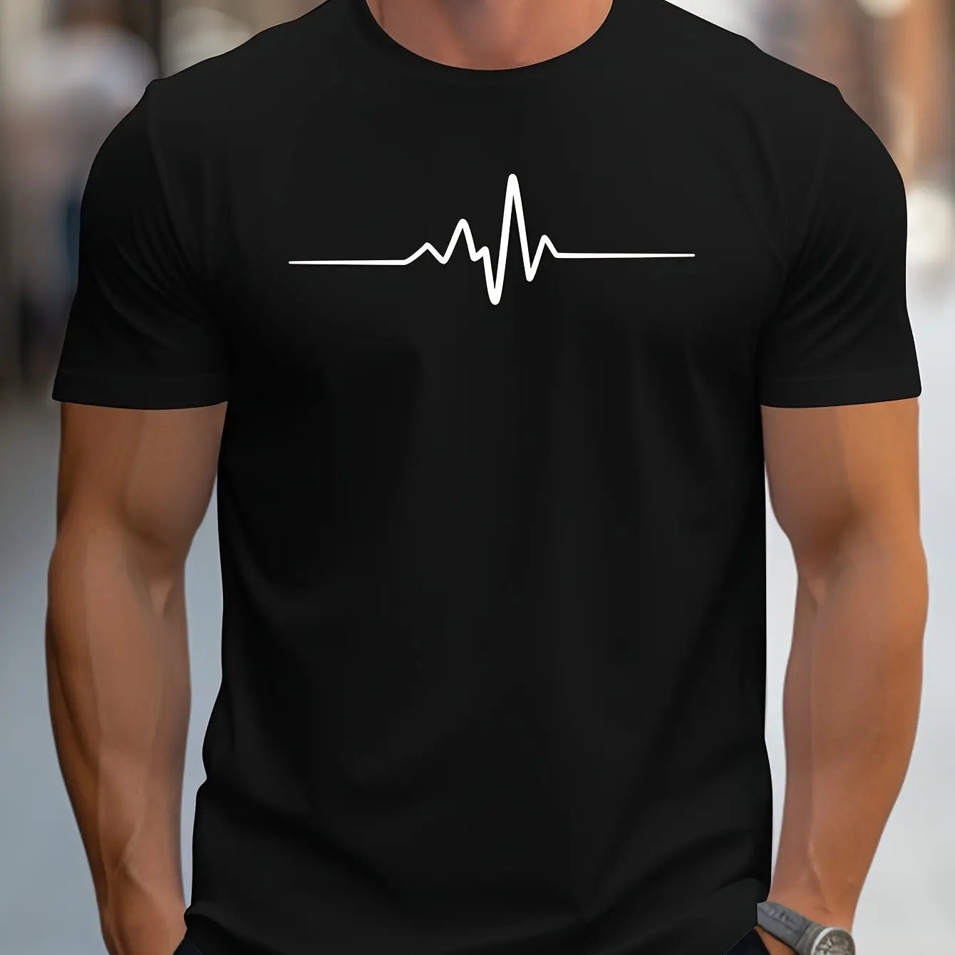 Herren T-Shirt – Slim Fit – Soft Knit – Rundhals – Kurzarm – Herzschlag Grafik