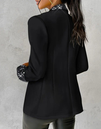 Damen Blazer – Taillierter Schnitt – Paillettenkragen – Lange Ärmel – Luxusstoff