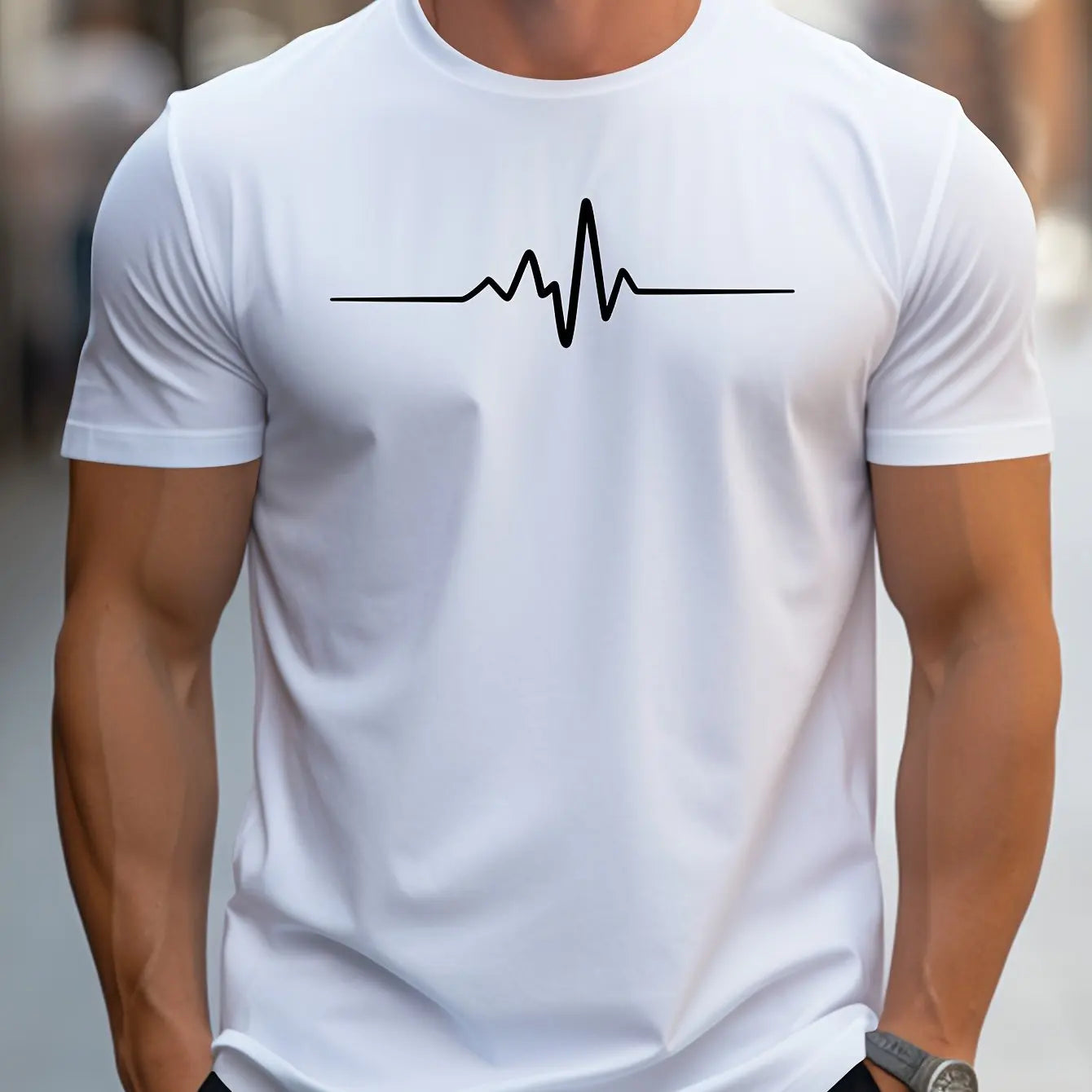 Herren T-Shirt – Slim Fit – Soft Knit – Rundhals – Kurzarm – Herzschlag Grafik