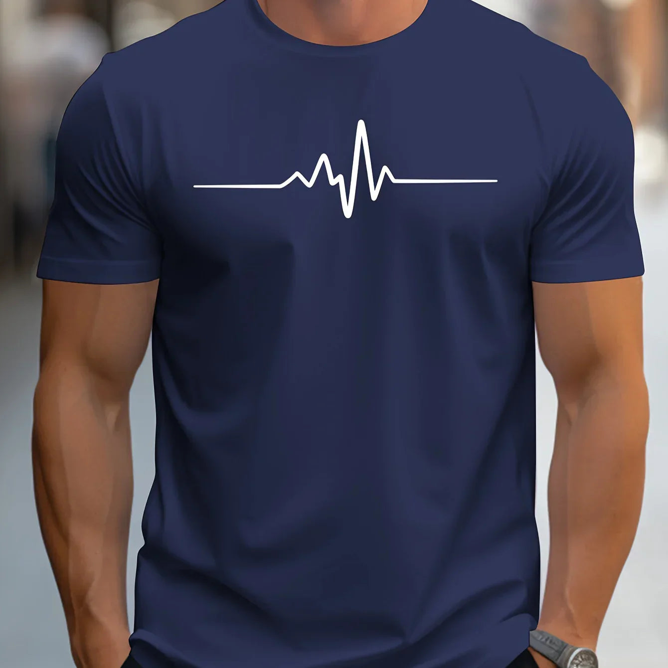 Herren T-Shirt – Slim Fit – Soft Knit – Rundhals – Kurzarm – Herzschlag Grafik