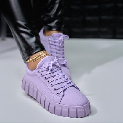 Damen Sneakers – Plattformsohle – Atmungsaktives Material – Schnürdesign – Bequeme Passform