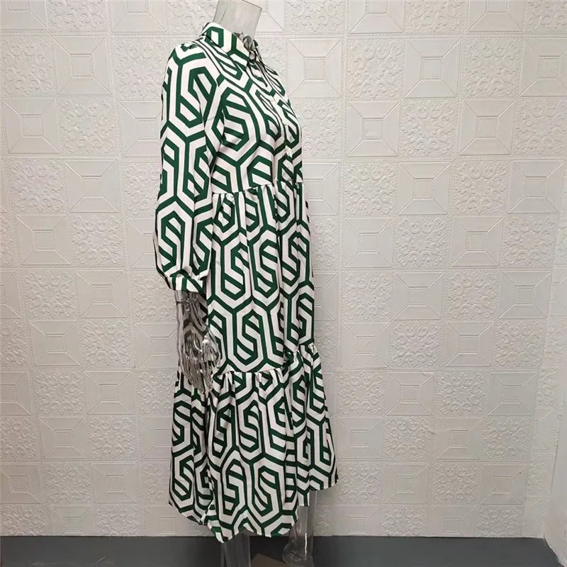 Damen Maxikleid – Lockerer Schnitt – Stufen-Design – Atmungsaktives Gewebe – Muster