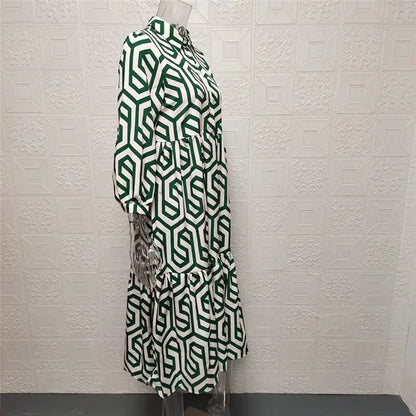 Damen Maxikleid – Lockerer Schnitt – Stufen-Design – Atmungsaktives Gewebe – Muster