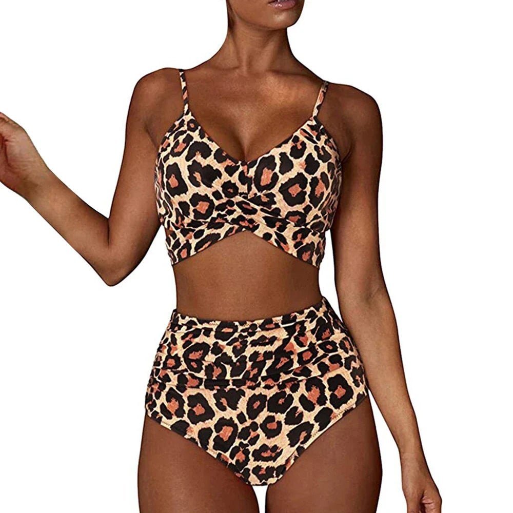 Damen Bikini Set – Slim Fit Crisscross Top – High Waist Ruched Slip – Stretch Komfort