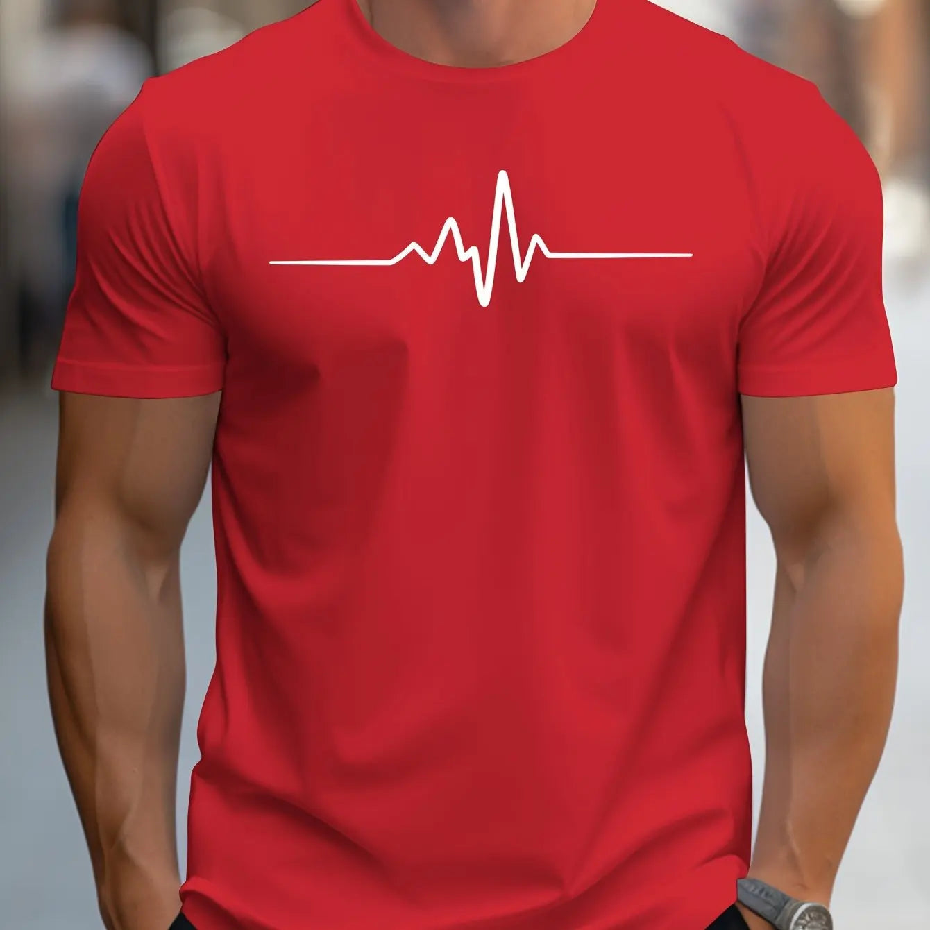 Herren T-Shirt – Slim Fit – Soft Knit – Rundhals – Kurzarm – Herzschlag Grafik
