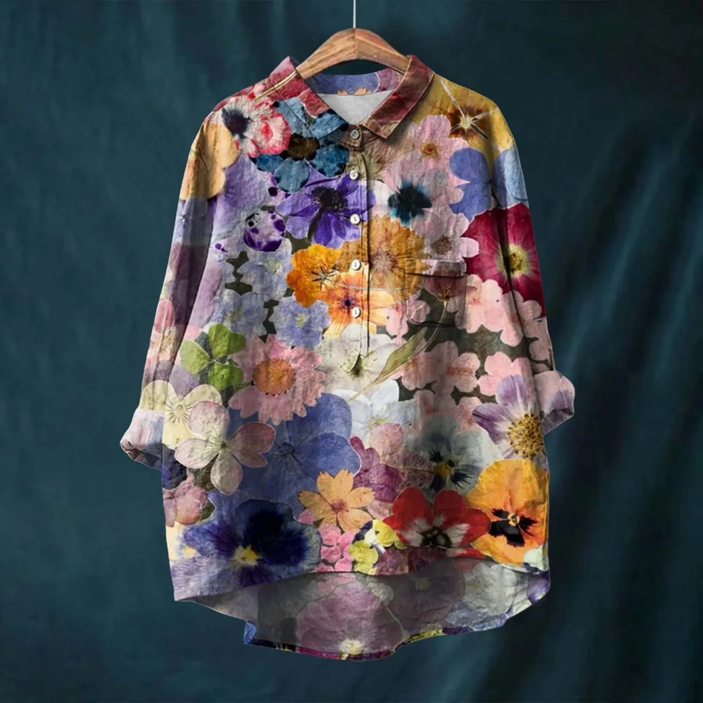 Damen Oversize Bluse – Atmungsaktives Mischgewebe – Lockere Passform – Florales Muster