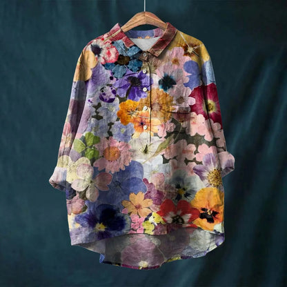 Damen Oversize Bluse – Atmungsaktives Mischgewebe – Lockere Passform – Florales Muster
