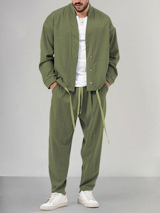 Herren Lounge Set – Weicher Strick – Relaxed Fit – Schalkragen – Tapered Hose