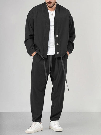 Herren Lounge Set – Weicher Strick – Relaxed Fit – Schalkragen – Tapered Hose
