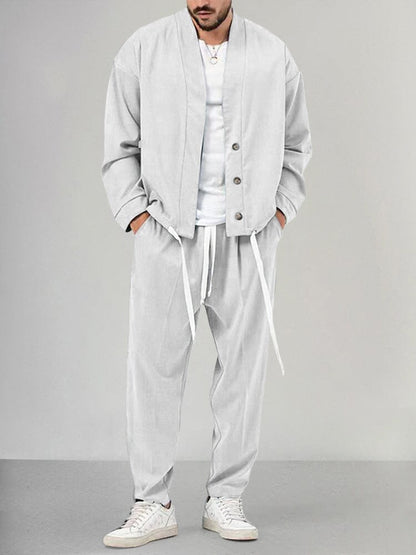 Herren Lounge Set – Weicher Strick – Relaxed Fit – Schalkragen – Tapered Hose